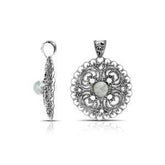 AP-7029-RM Sterling Silver Beautiful Flower design Round Pendant With Rainbow Moonstone Jewelry Bali Designs Inc